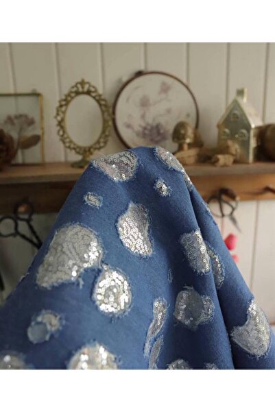 Parça Kumaş Dünyası İthal Kot Üzeri Pul Payet Mavi Renktedir