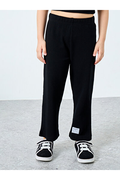 Styli Girls Black Waffle Knit Top and Relaxed Joggers Set