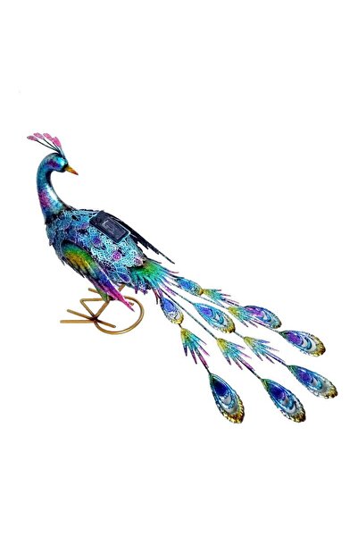 Flippy Decorațiune solară pentru grădină – Pitic păun, LED, 66×33,5×26,5 cm, Fier, Albastru multicolor