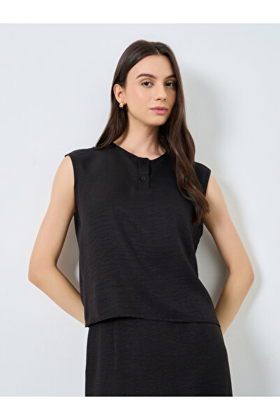 Take Two By Styli Solid Sleeveless Buttoned Top and Skirts Set