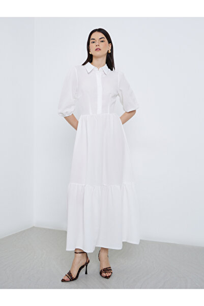 Take Two By Styli Elegant White Maxi Dress with 3/4 Sleeves