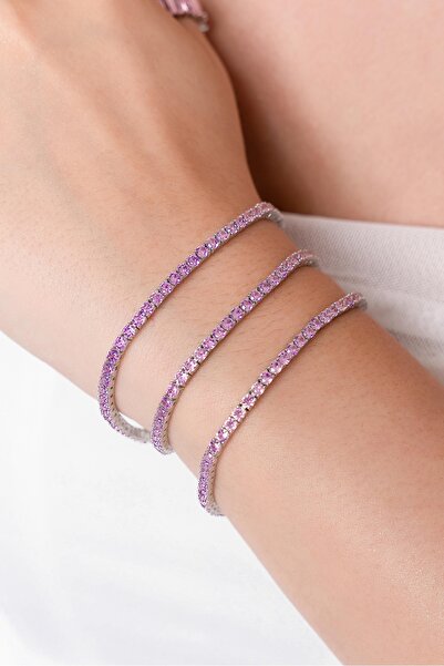 HAVANA JEWELLERY TENNIS PINK Set 925 Silver Rhodium Plated and Swarovski Crystals