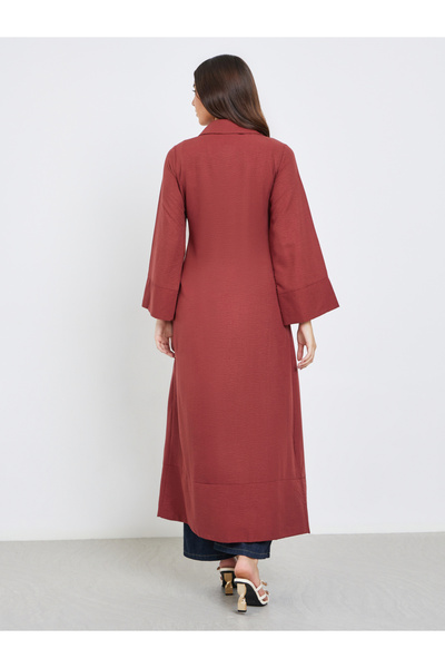 Styli Burgundy Notch Label Wrap Abaya