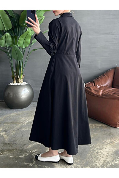 Take Two By Styli Solid Long Sleeve Button Shirt Midi Dress