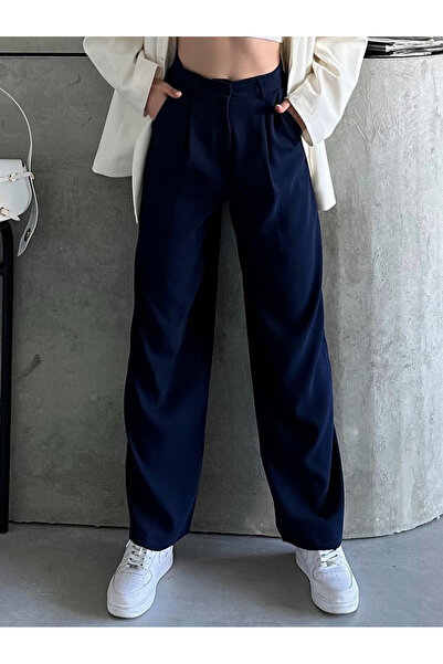 My Blog Παντελόνι Palazzo με ψηλή μέση σε μπλε ναυτικό χρώμα - 1506