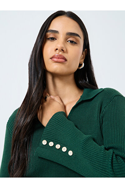 Styli Dark Green Ribbed Knit Sweater