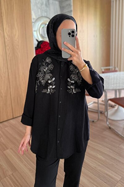 Ka Hijab Vienna Payet Detay Gömlek - Siyah