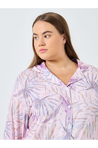 Styli Plus Size Tropical Print Shirt and Pyjama Set