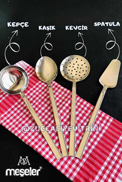 MEŞELER 18*10 Stainless Steel Serving Set 4 Pieces (Ladle + Colander + Spoon + Spatula)
