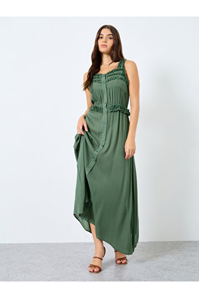 Styli Crinkled Rayon Strappy Maxi Dress