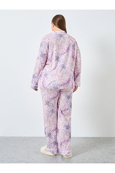 Styli Plus Size Tropical Print Shirt and Pyjama Set