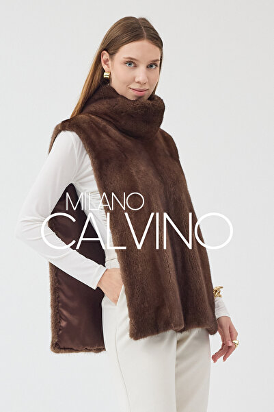 Milano Calvino High Collar Luxury Fur Cape Vest – Mink Brown
