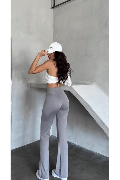 EZRA Women's Gray Flared High Waist Lycra Shaping Leggings Pants