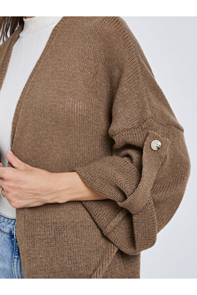 Styli Tan Brushed Yarn Longline Cardigan