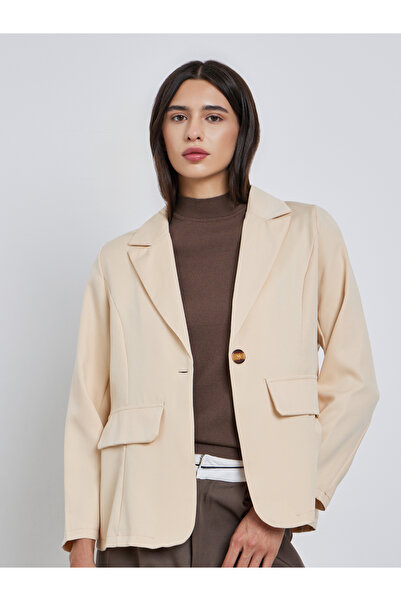 Take Two By Styli Beige Solid Notch Label Neck Blazer
