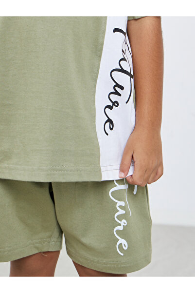 Styli Boys Khaki Color Block T-Shirt and Shorts Set