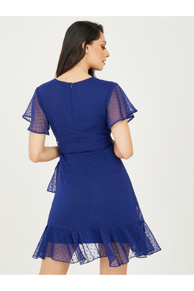 Styli Dobby Wrap Mini Dress with Frill Hem