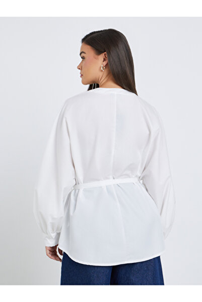 Styli Oversized Balloon Sleeve Waist Tie Shirt