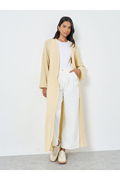 Take Two By Styli Women Cream Front Open Solid Kimono