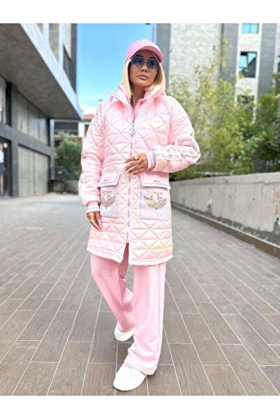 Kokoşum Butik 9097 Palton gonflabil strălucitor roz