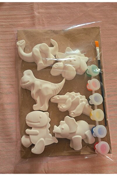 yağmur candle Dinozor Boyama Seti | 6 Figür + Boya & Fırça | Çocuklar için Ak...