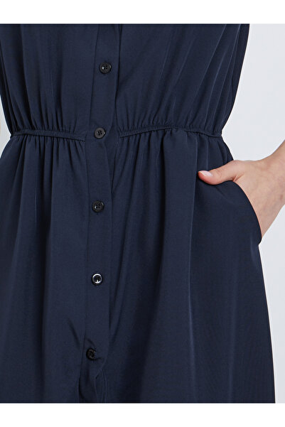 Take Two By Styli Navy Blue Sleeveless Button Detail Maxi Dress
