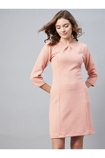 Stylestone By Styli Textured Jacquard Round Neck Mini Dress