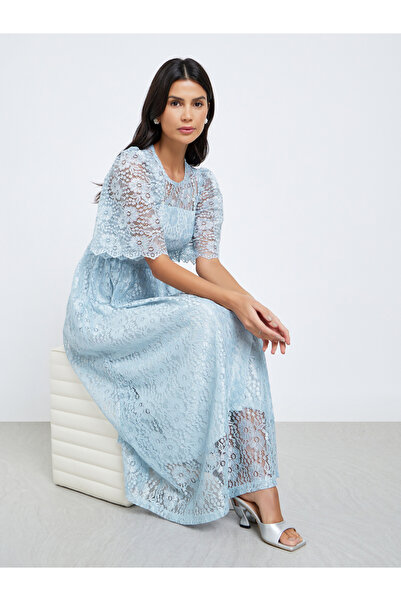 Styli فستان ماكسي بأكمام قصيرة من الدانتيل بالكامل