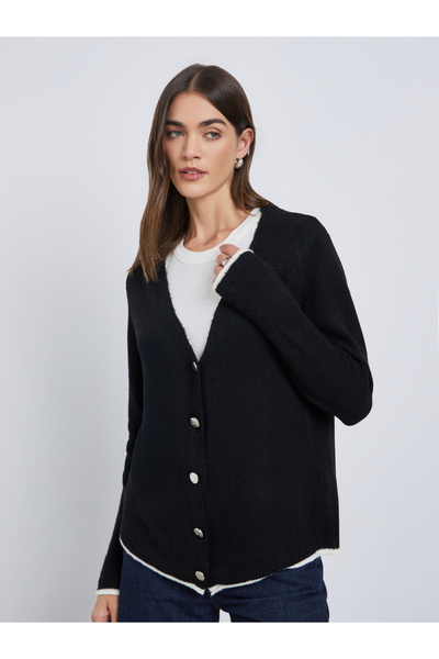Styli Black Regular Fit Buttoned Knit Cardigan