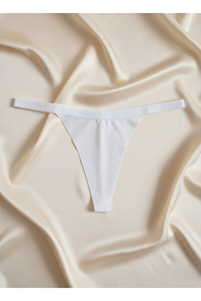 Hmd Beyaz Esnek Poliamid Likralı Kadın String Tanga
