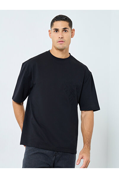 Styli Oversized Terry T-Shirt with Front Embossed Print