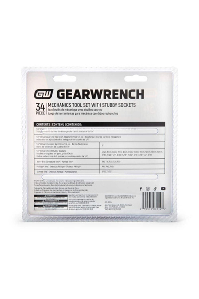 GearWrench 34-Piece 72-Tooth 6-Point SAE/Metric Mechanics Hand Tool Set with Stubby Sockets 1/4inch