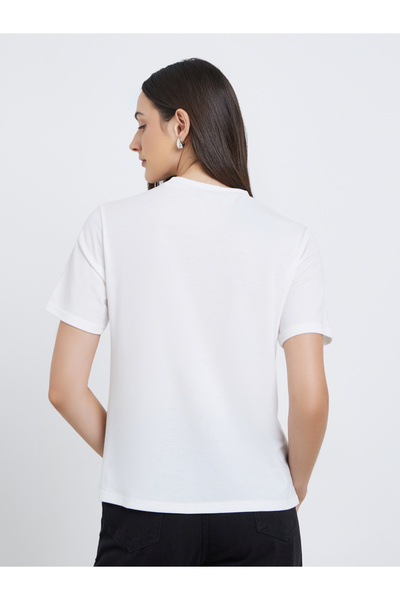 Styli Women White Embellished Knitted T-Shirt