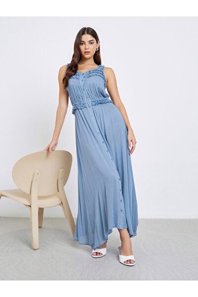 Styli Crinkled Rayon Strappy Maxi Dress