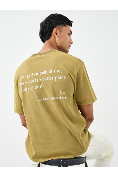 Styli Acid Washed Slogan Back Print Oversized T-Shirt
