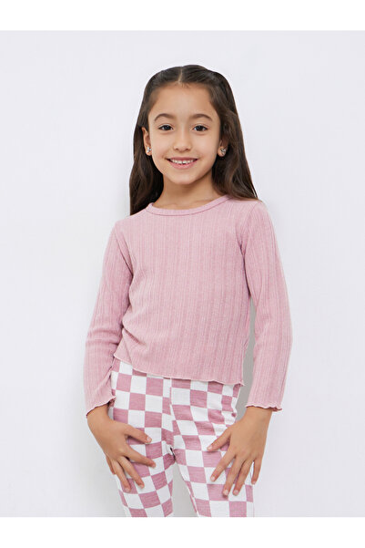Take Two By Styli Girls Textured T-Shirt and Checked Flared Pants Set