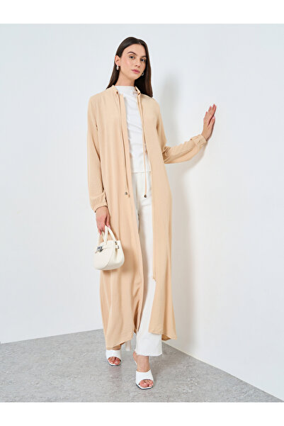 Take Two By Styli Women Beige Zip-Up Maxi Kimono