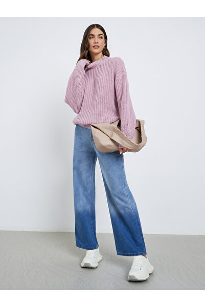 Styli Pink High Neck Chunky Knit Sweater