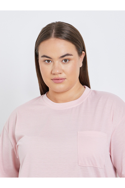 Styli Plus Drop Shoulder Pocket T-Shirt and Floral Stripe Pyjama Set