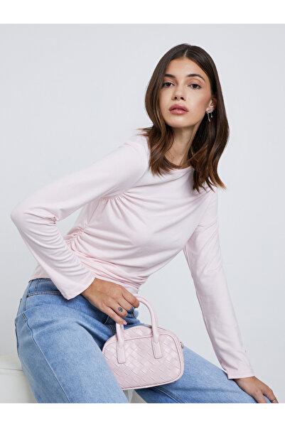 Styli بلوزة محبوكة بأكمام طويلة باللون الوردي