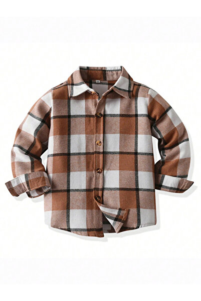Take Two By Styli Boys Brown Checked Button Front Shirt