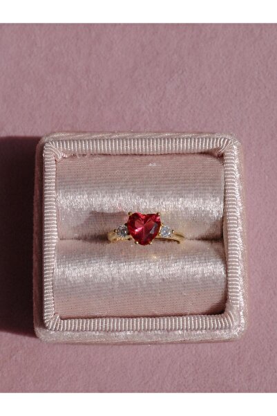 Reorah Collection Royal Heart Shine 925 Gümüş Yüzük - Koyu Pembe