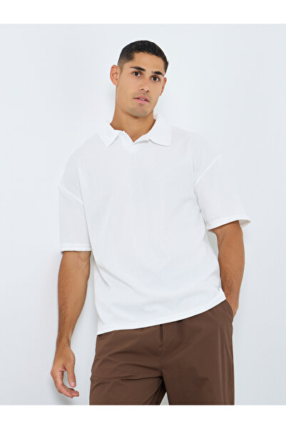 Styli Textured Relaxed Fit Polo with Open Collar