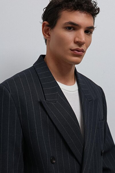 Antioch Navy Blue Striped Double-Breasted Men's Blazer Jacket