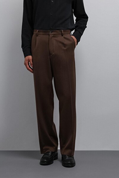Antioch Coffee Relax Fit Baggy Pleated Men's Trousers