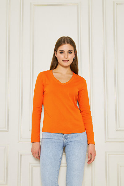 Avones Women's V-Neck Long Sleeve Basic T-Shirt