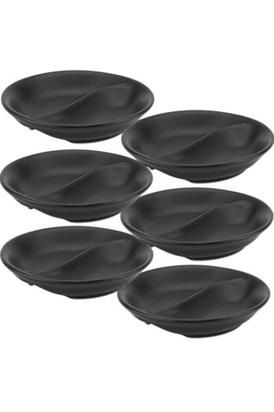 Culinaro Set 6 boluri ramekin cu 2 compartimente portelan Meteor Black 9cm,negre