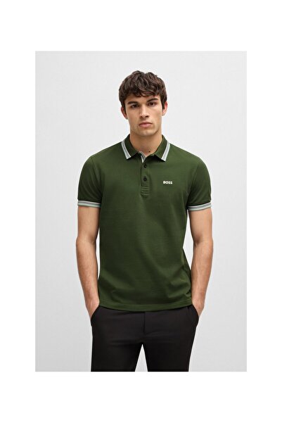 BOSS Logolu alt yaka detaylı pamuk-pike Paddy polo yaka tişört