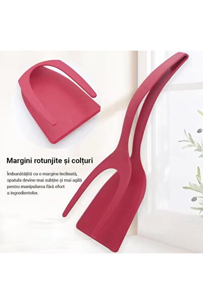 ALBISHOP Spatulă și clește de gătit multifuncționale, silicon rezistent la căldură cu design ergonomic - Roșu