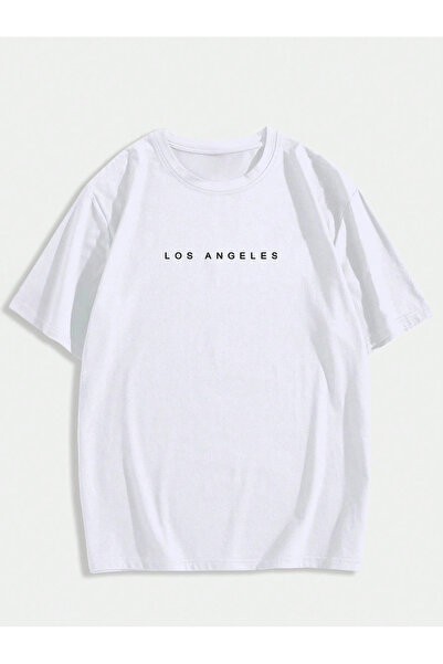 one button Tricou unisex cu imprimeu Los Angeles, cu gât rotund, 100% bumbac